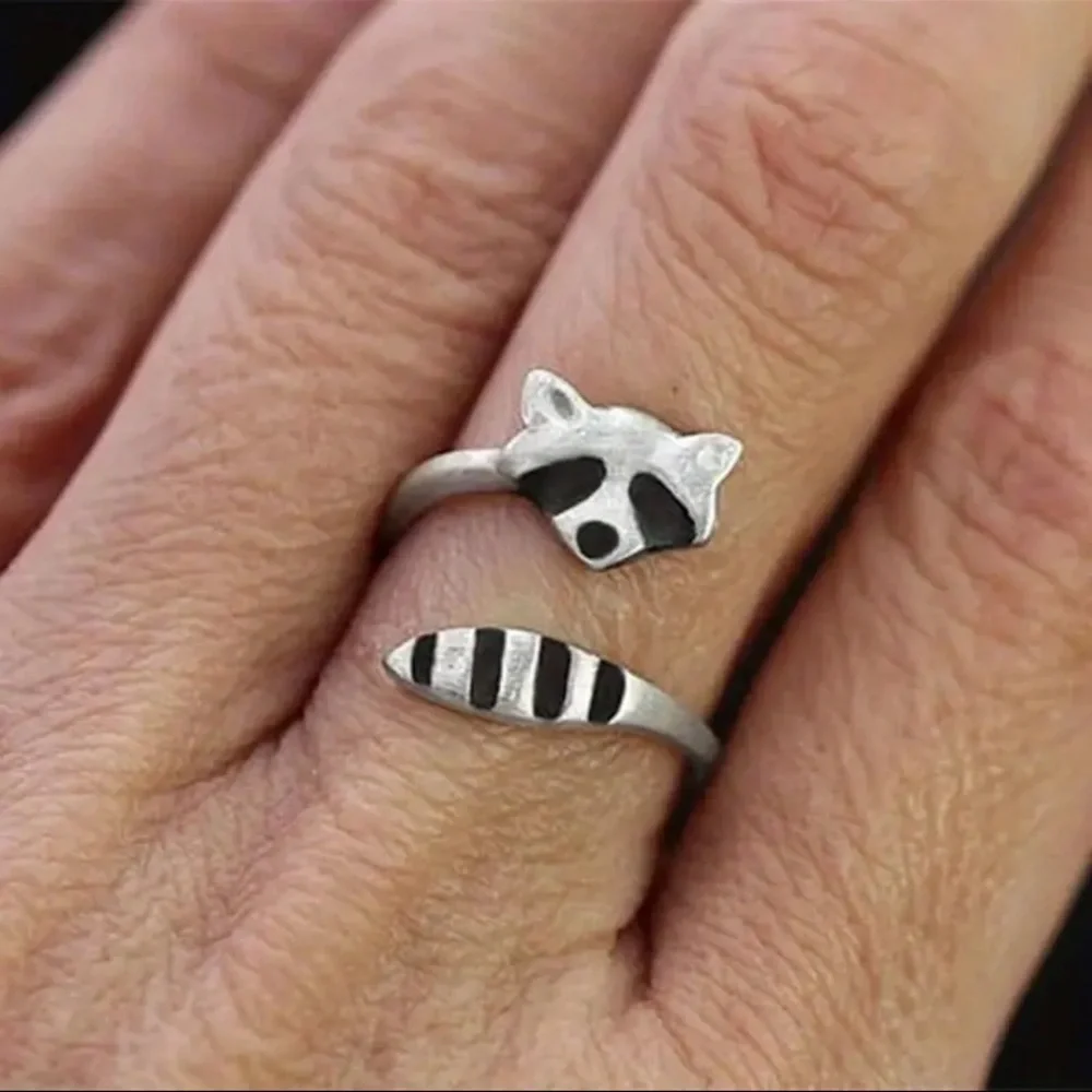 Chrome Silver Tone Raccoon Ring One Size Adjustable